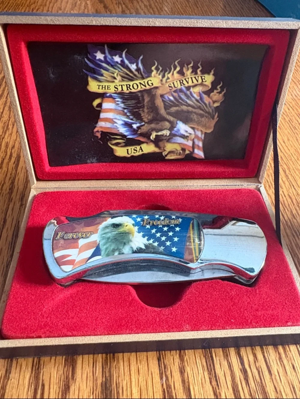 Vintage Forever Freedom Eagle Folding Knife with Box